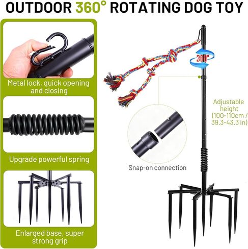 Upgrade Tether Tug Outdoor Dog Toy,Outdoor Tug Of War Toy in Park,Yard,Lawn,Tether Interactive Dog Tug Toy,2 Rope Toy and Bell Pull Chase and Solo Play,Tether Tug For Large Dogs,For Medium Small Dogs in Kuwait