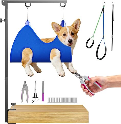 مجموعة ذراع العناية بالكلاب المحمولة القابلة للطي من ALLPETS&CO: قابلة للتعديل من 27 بوصة إلى 40 بوصة مع مشبك وأرجوحة للخدمة الشاقة، 4 قطع من أدوات الحلاقة، تقييد عدم الجلوس للكلاب المتوسطة الصغيرة، مجموعة كاملة للعناية بالصالونات المنزلية in Kuwait
