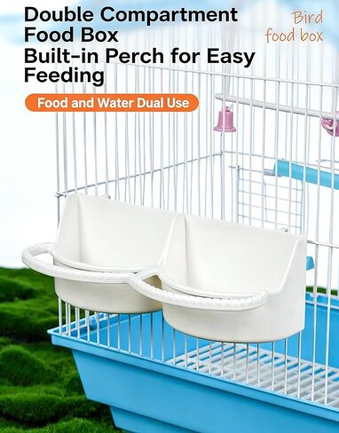 وحدة تغذية الطيور للقفص، وحدة تغذية بلاستيكية معلقة مع خطافات، ملحقات قفص وعاء الطعام المائي بسعة كبيرة، موزع مياه مع مجثم للطيور الصغيرة ببغاء كوكاتيل الكناري in Kuwait
