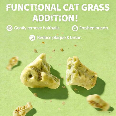 UBIETY 13.5 OZ Cat Grass Treats for Indoor Cats Hairball Control Natural Salmon Cat Grass Treats Kitten Snacks Training Biscuits Catnip (13.5OZ) in Kuwait