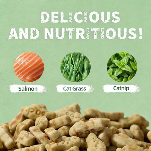 UBIETY 13.5 OZ Cat Grass Treats for Indoor Cats Hairball Control Natural Salmon Cat Grass Treats Kitten Snacks Training Biscuits Catnip (13.5OZ) in Kuwait