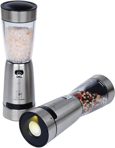 Electric Salt and Pepper Grinder Set – Rechargeable Stainless Steel Mills – Upgraded 800mAh Battery, Large 200ml Capacity, & 5 Adjustable Coarseness Levels – Kitchen Seasoning Tools in Kuwait