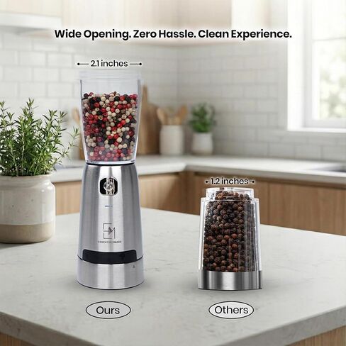 Electric Salt and Pepper Grinder Set – Rechargeable Stainless Steel Mills – Upgraded 800mAh Battery, Large 200ml Capacity, & 5 Adjustable Coarseness Levels – Kitchen Seasoning Tools in Kuwait