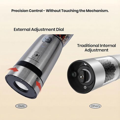 Electric Salt and Pepper Grinder Set – Rechargeable Stainless Steel Mills – Upgraded 800mAh Battery, Large 200ml Capacity, & 5 Adjustable Coarseness Levels – Kitchen Seasoning Tools in Kuwait