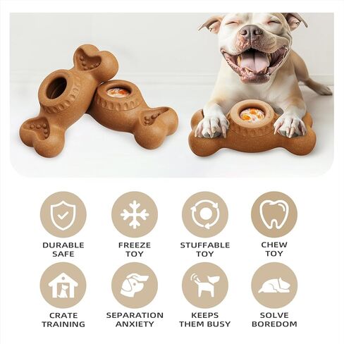 SHINKAI Refillable Frozen Dog Toy – Tough Chew & Ice Cream Holder for Aggressive Chewers, Reduces Anxiety & Destructive Behavior (Brown) in Kuwait