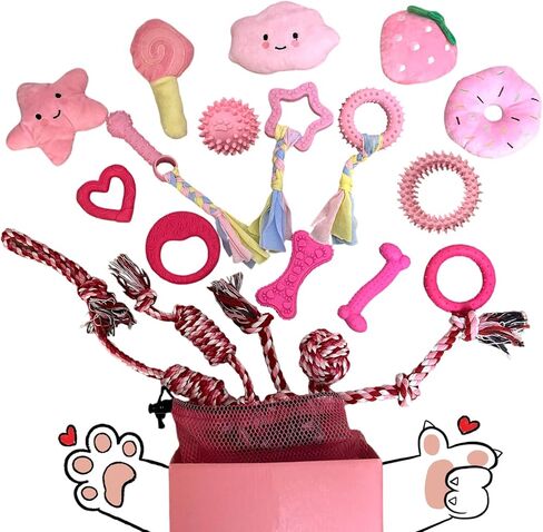 20Pcs Puppy Teething Toys for Small Medium Dogs - Cute Chew Toy Bundle Includes Plush Squeaky Toys, Rubber Ball, Rope Toy, TPR Bone, Dental Chew Ring - Interactive Dog Toy Gift with Storage Bag in Saudi Arabia