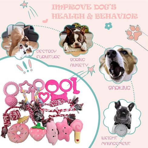 20Pcs Puppy Teething Toys for Small Medium Dogs - Cute Chew Toy Bundle Includes Plush Squeaky Toys, Rubber Ball, Rope Toy, TPR Bone, Dental Chew Ring - Interactive Dog Toy Gift with Storage Bag in Saudi Arabia