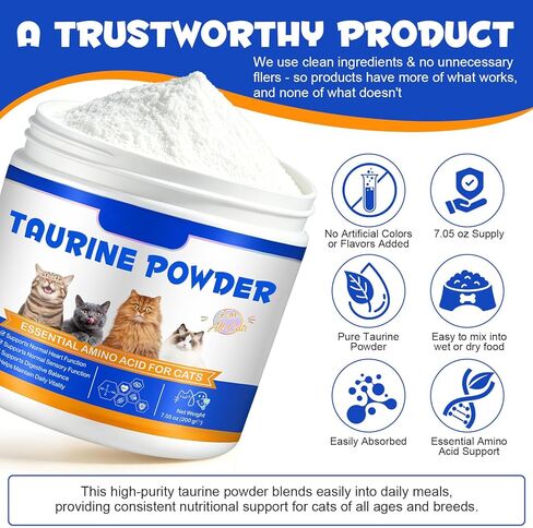 Taurine Powder for Cats, Cat Supplement for Heart, Vision, and Immune Support, Suitable for All Breeds & Ages, 200g in Kuwait