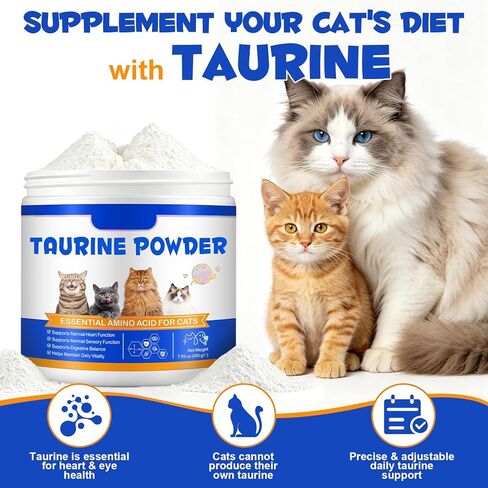 Taurine Powder for Cats, Cat Supplement for Heart, Vision, and Immune Support, Suitable for All Breeds & Ages, 200g in Kuwait