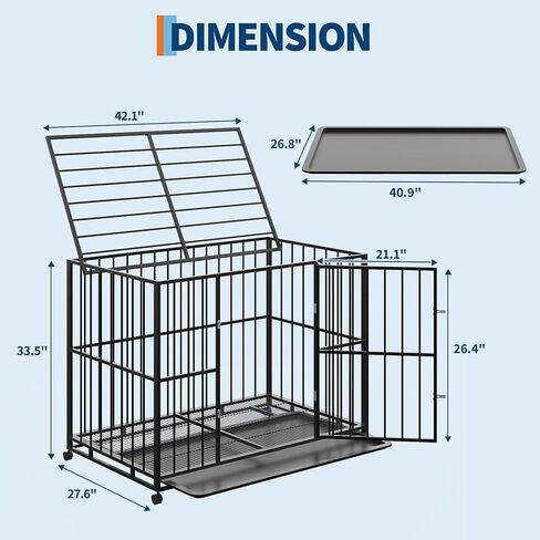 Heavy Duty 42 Inch Dog Crate for Medium Sized Dogs, Indestructible Stainless Steel Escape Proof Dog Kennel Indoor with Lockable Wheels and Removable Tray, Stackable Dog Cage for High Anxiety Dogs in Kuwait