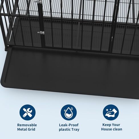 Heavy Duty 42 Inch Dog Crate for Medium Sized Dogs, Indestructible Stainless Steel Escape Proof Dog Kennel Indoor with Lockable Wheels and Removable Tray, Stackable Dog Cage for High Anxiety Dogs in Kuwait