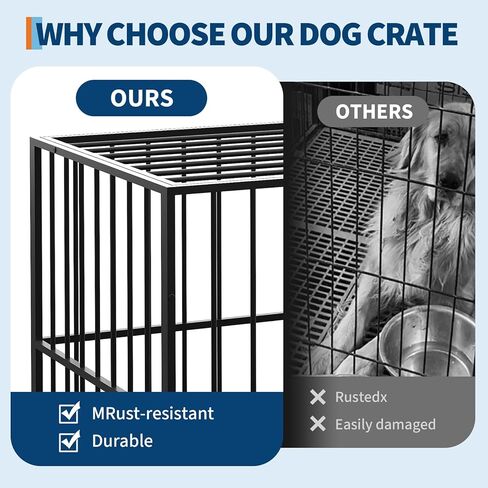 Heavy Duty 42 Inch Dog Crate for Medium Sized Dogs, Indestructible Stainless Steel Escape Proof Dog Kennel Indoor with Lockable Wheels and Removable Tray, Stackable Dog Cage for High Anxiety Dogs in Kuwait