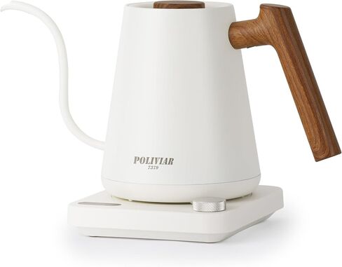 POLIVIAR Electric Gooseneck Kettle, 1350W Electric Tea Kettle Wood Pattern Handle, 34oz Pour Over Electric Kettle for Coffee & Tea, 18/8 Stainless Steel Inner, Temperature Control & Rapid Heating in Kuwait