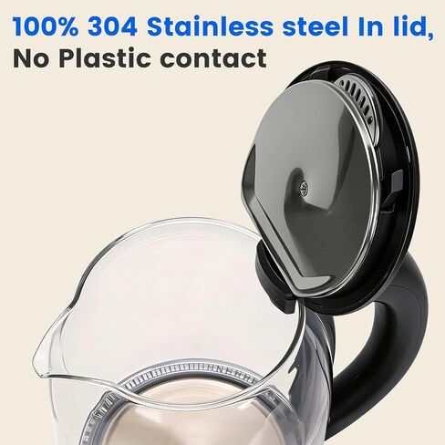 Household Electric Kettle, All 304 Stainless steel and No Plastic Contact, Automatic Shut-off,Borosilicate glass Visual Boiling, 2.0L Water Boiler & Tea Kettle Perfect For Tea & Coffee (Black) in Kuwait