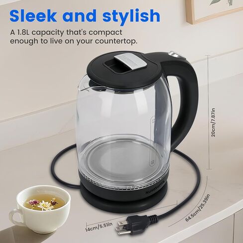 Household Electric Kettle, All 304 Stainless steel and No Plastic Contact, Automatic Shut-off,Borosilicate glass Visual Boiling, 2.0L Water Boiler & Tea Kettle Perfect For Tea & Coffee (Black) in Kuwait