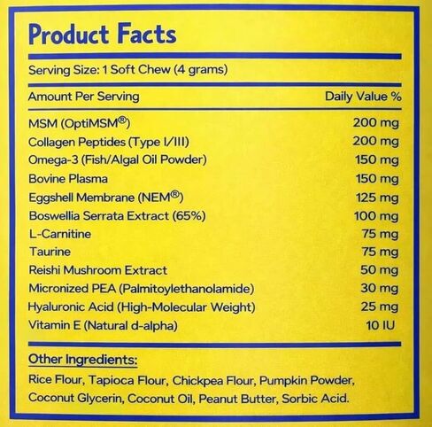 Zoomies Hip & Joint Supplement for Dogs - Soft Chews with Eggshell Membrane, Boswellia, MSM - Joint Support for Senior Dogs - Made in USA - 60 Chews in Kuwait