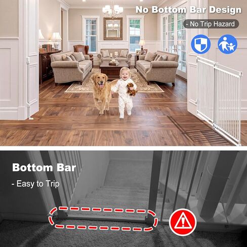 Betertek 45-80" Extra Wide Baby Gate for Large Openings-No Bottom Bar&Extra Wide Walk Thru Door, Heavy Duty Chew&Impact Resistant Safety Dog Gate, Hardware Mount (Drill Required) Indoor Pet Gate in Kuwait