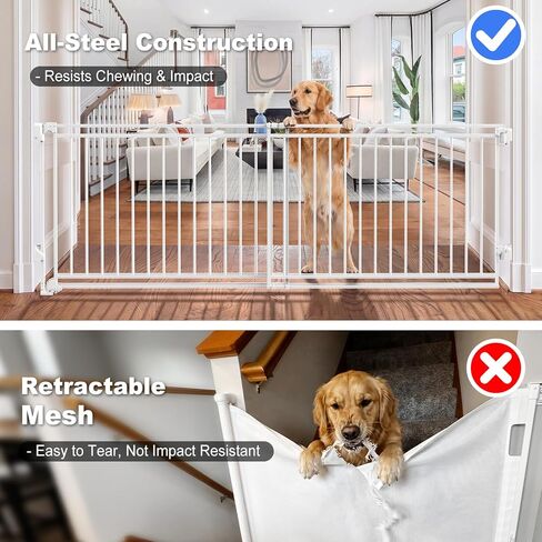 Betertek 45-80" Extra Wide Baby Gate for Large Openings-No Bottom Bar&Extra Wide Walk Thru Door, Heavy Duty Chew&Impact Resistant Safety Dog Gate, Hardware Mount (Drill Required) Indoor Pet Gate in Kuwait