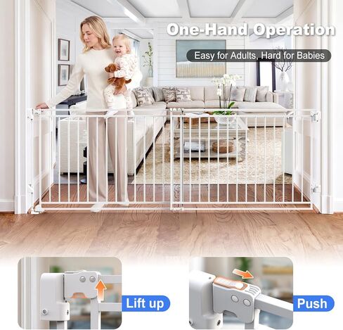 Betertek 45-80" Extra Wide Baby Gate for Large Openings-No Bottom Bar&Extra Wide Walk Thru Door, Heavy Duty Chew&Impact Resistant Safety Dog Gate, Hardware Mount (Drill Required) Indoor Pet Gate in Kuwait