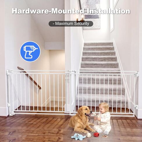 Betertek 45-80" Extra Wide Baby Gate for Large Openings-No Bottom Bar&Extra Wide Walk Thru Door, Heavy Duty Chew&Impact Resistant Safety Dog Gate, Hardware Mount (Drill Required) Indoor Pet Gate in Kuwait