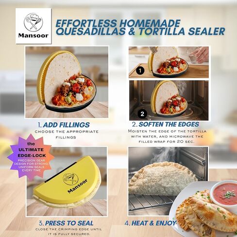 Large Tortilla Sealer for 10" Flour Tortilla, Quesadilla and Tortilla Maker, Tortilla Crimper, Burrito Press, Edge Crimper for Wraps, No More Messy Leaky Wraps in Kuwait