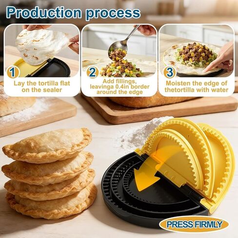 3 In 1 Tortilla Sealer & Crimper Tool - Fits 6/8/10 Inch Wraps, Easy to Clean Kitchen Gadget for Sealing Tacos, Burritos, Sandwiches, Pasties & Dumplings in Kuwait