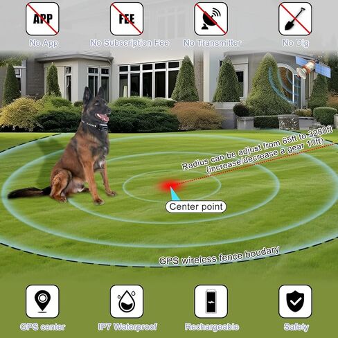 سياج طوق الكلب اللاسلكي GPS - نظام احتواء كهربائي غير مرئي. لا رسوم شهرية. قابل للتعديل Beep.Vibration & Static.48H طوق مقاوم للماء قابل لإعادة الشحن لمنع الهروب والتخييم في الفناء الخلفي in Kuwait