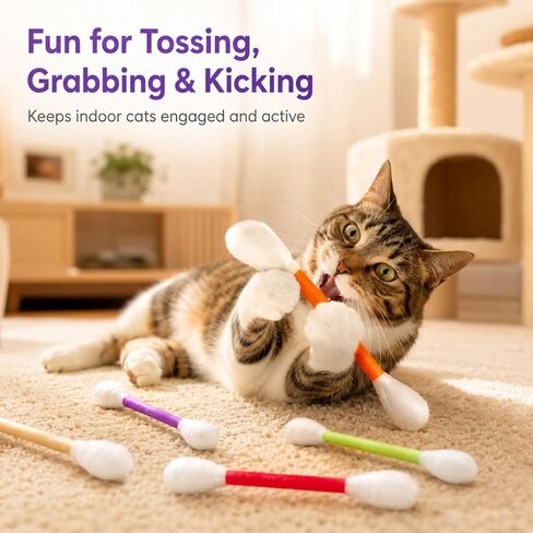 6 Pack Cat Q Tip Toys with Catnip, Giant Cotton Swab Cat Toy for Indoor Cats, Soft Interactive Kitty Toy for Kittens, Bored Cats, Exercise, Kicking, Chewing & Play in Kuwait