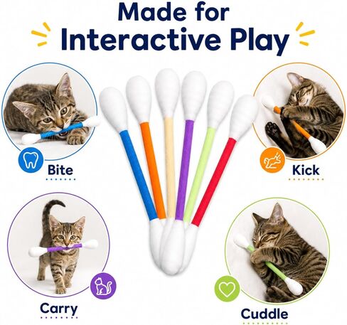 6 Pack Cat Q Tip Toys with Catnip, Giant Cotton Swab Cat Toy for Indoor Cats, Soft Interactive Kitty Toy for Kittens, Bored Cats, Exercise, Kicking, Chewing & Play in Kuwait