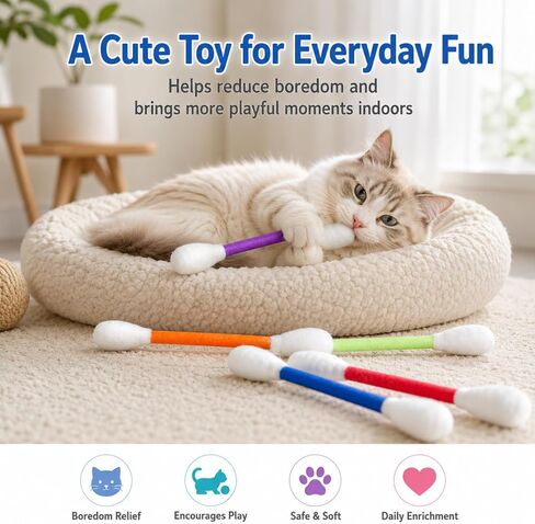 6 Pack Cat Q Tip Toys with Catnip, Giant Cotton Swab Cat Toy for Indoor Cats, Soft Interactive Kitty Toy for Kittens, Bored Cats, Exercise, Kicking, Chewing & Play in Kuwait