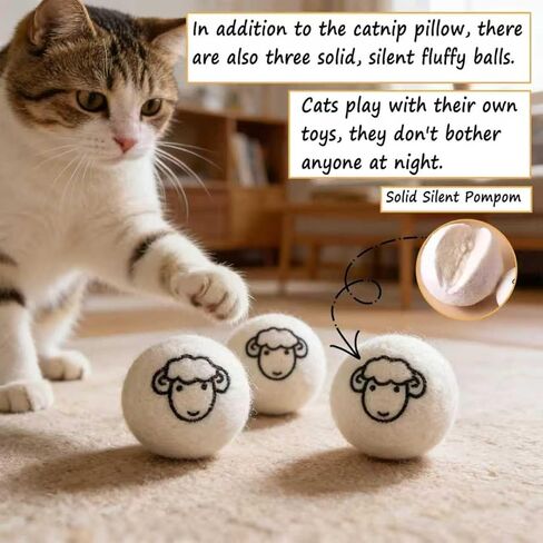 Catnip Chew Toy, Cat Toys Pack of 5 with 3 Lamb-Scented Wool Balls, Interactive Catnip Chew Toy, Soft Sisal Material, 6000mg of Catnip, Suitable for Indoor Scratching, Chewing, and Teething in Kuwait