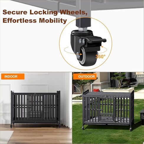Heavy Duty Dog Crate, Reinforced Thickened Steel Frame Indestructible Kennel for Large & High Anxiety Dogs, Escape Proof Design with 3 Doors, 4 Lockable Wheels and 2 Removable Trays (48 Inch) in Saudi Arabia
