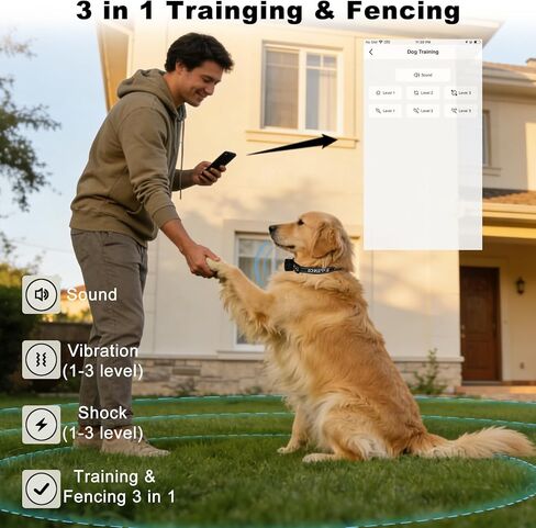 GPS Dog Fence with Tracking & Training – Wireless Portable Invisible Containment System, Adjustable Beep, Vibration & Static. 48H Waterproof Rechargeable Collar for Backyard, Camping & Travel in Kuwait