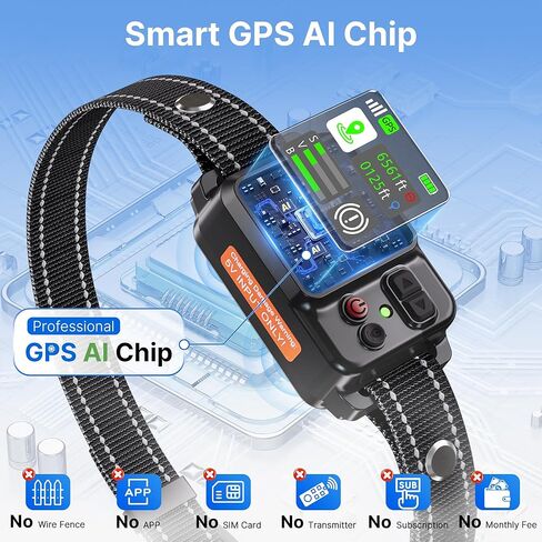 نظام سياج الكلاب اللاسلكي GPS - طوق الكلب، سياج دائري للكلاب | نطاق قابل للتعديل من 49 إلى 6561 قدمًا | تحديد المواقع GPS، وضع الحماية، مقاوم للماء بنسبة 100% | للاستخدام الخارجي in Kuwait