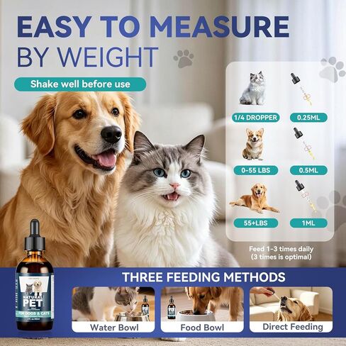 Dog & Cat Multivitamin, 15 in 1 Cat Vitamins with Glucosamine Cranberry, Pet Vitamins and Supplements Helps for Joints, Coat Shining, Immune System, Dog Liquid Multivitamin Promotes Appetite(60ml) in Kuwait