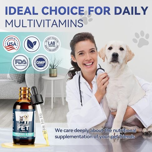 Dog & Cat Multivitamin, 15 in 1 Cat Vitamins with Glucosamine Cranberry, Pet Vitamins and Supplements Helps for Joints, Coat Shining, Immune System, Dog Liquid Multivitamin Promotes Appetite(60ml) in Kuwait