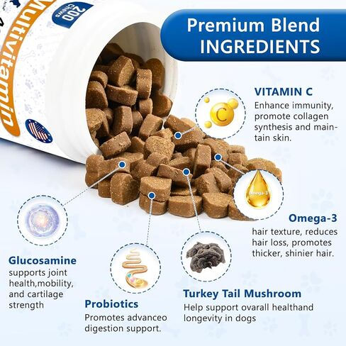 40-in-1 Dog Vitamins Chewable Multivitamin for Dogs Supplements with Glucosamine MSM - Turkey Tail Mushroom, Digestive Enzymes Gut Probiotics, Hip & Joint, Skin & Coat Immune Support, 400ct in Saudi Arabia