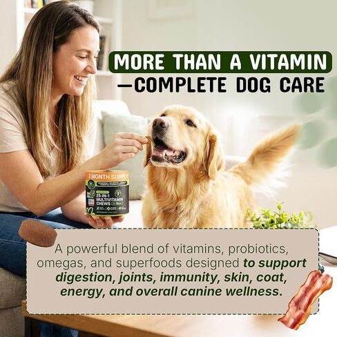 Pets are Kids 25-in-1 Dog Multivitamin - Pet Vitamins and Supplements with LBiome™, Colostrum & Salmon Oil for Gut, Allergy, Mobility & Immune Health - Bacon Flavored, Dog Supplements - 60 Chews in Saudi Arabia