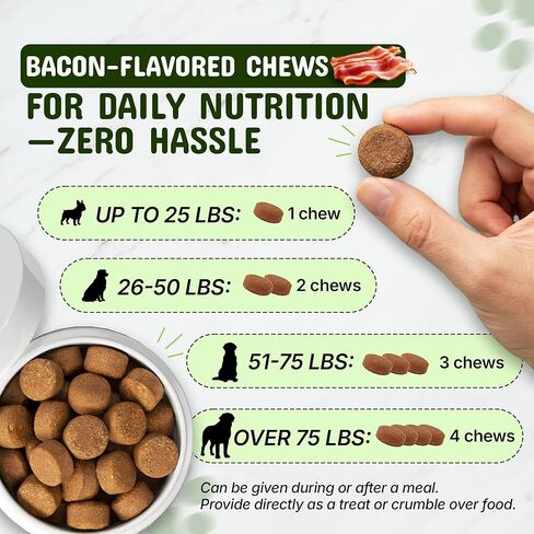 Pets are Kids 25-in-1 Dog Multivitamin - Pet Vitamins and Supplements with LBiome™, Colostrum & Salmon Oil for Gut, Allergy, Mobility & Immune Health - Bacon Flavored, Dog Supplements - 60 Chews in Saudi Arabia
