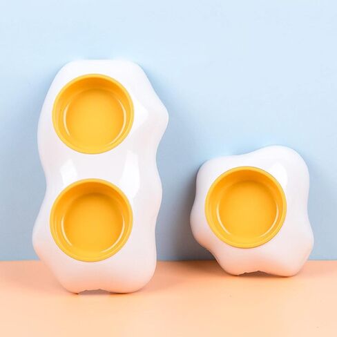 Portable Egg Yolk Bowl NSlip Water Drinking Basin Bowls Container Easy Cleaning for Puppy Kitten Utensils, Double Bowl in Kuwait