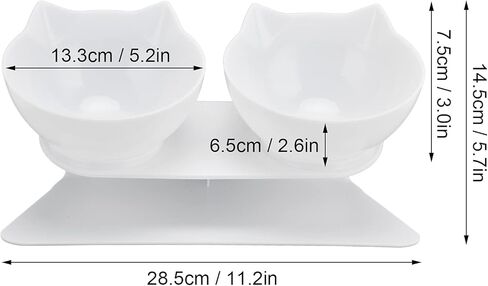 Generic 15 Degree Inclined Double Cat Bowl with Neck Support, Portable Transparent Food & Water Dish Set with Anti Slip White Base for Home Pet Shops Living Room (White Base + Bowl) in Kuwait