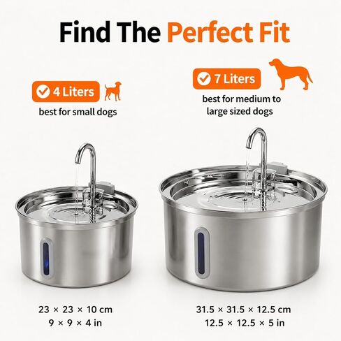 2026 نافورة مياه سيلين للكلاب الجديدة، 4 لتر/7 لتر، نافورة دوجي، نافورة مياه للكلاب من الفولاذ المقاوم للصدأ، همس هادئ وسهل التنظيف ومتعدد الترشيح (النوع D + 2 مرشحات، 3.2 لتر/112 أونصة) in Kuwait