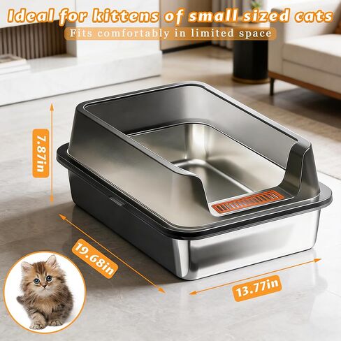 Stainless Steel Cat Litter Box with High Sides, Metal Litter Box Odor Resistant, Open Top Litter Pan with Litter Mat & Scoop, Easy Clean Non-Absorbent, Anti-Urine Leakage in Kuwait
