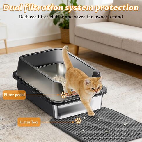 Stainless Steel Cat Litter Box with High Sides, Metal Litter Box Odor Resistant, Open Top Litter Pan with Litter Mat & Scoop, Easy Clean Non-Absorbent, Anti-Urine Leakage in Kuwait