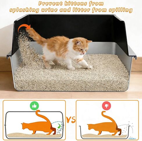Stainless Steel Cat Litter Box with High Sides, Metal Litter Box Odor Resistant, Open Top Litter Pan with Litter Mat & Scoop, Easy Clean Non-Absorbent, Anti-Urine Leakage in Kuwait