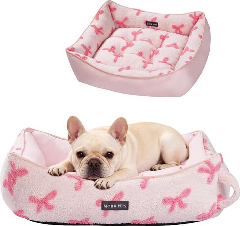 Mora Pets Cool & Warm Reversible Dog Bed for Medium Sized Dogs Washable, Claming Dog Bed Rectangle Soft Sleeping Puppy Bed Pet Cuddler with Anti Slip Bottom, Fluffy Grey Rose (30''x24''x8'') in Kuwait