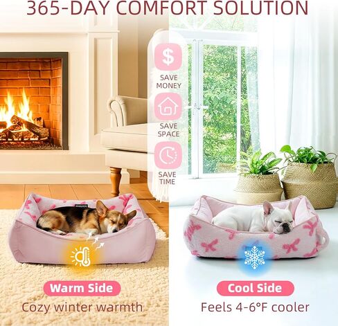 Mora Pets Cool & Warm Reversible Dog Bed for Medium Sized Dogs Washable, Claming Dog Bed Rectangle Soft Sleeping Puppy Bed Pet Cuddler with Anti Slip Bottom, Fluffy Grey Rose (30''x24''x8'') in Kuwait