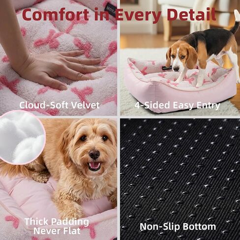 Mora Pets Cool & Warm Reversible Dog Bed for Medium Sized Dogs Washable, Claming Dog Bed Rectangle Soft Sleeping Puppy Bed Pet Cuddler with Anti Slip Bottom, Fluffy Grey Rose (30''x24''x8'') in Kuwait