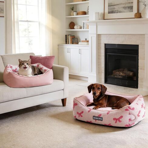 Mora Pets Cool & Warm Reversible Dog Bed for Medium Sized Dogs Washable, Claming Dog Bed Rectangle Soft Sleeping Puppy Bed Pet Cuddler with Anti Slip Bottom, Fluffy Grey Rose (30''x24''x8'') in Kuwait
