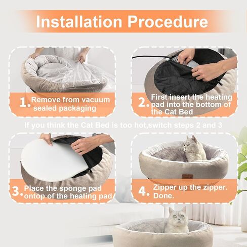 CLAYCLAY Heated Cat Bed, Round Heated Pet Bed for Indoor Cats, 20" Cozy with Timer & Temperature Adjustable, Non-Slip Bottom, Removable, Washable, Waterproof with Pet Heating Pad in Kuwait